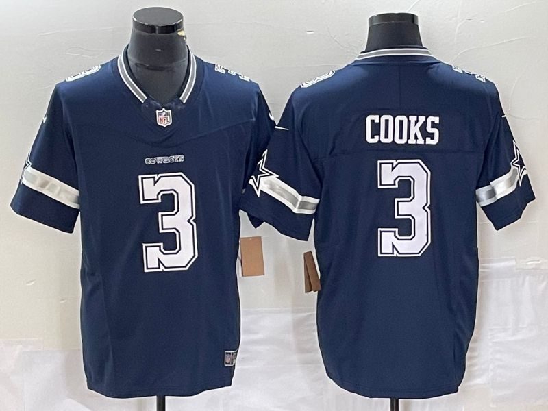 Men Dallas Cowboys 3 Cooks Blue 2023 Nike Vapor Limited NFL Jersey style 1